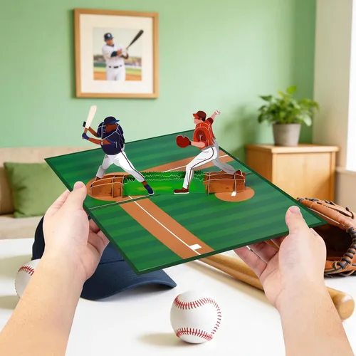Miniatura 9 de GREETING ART Tarjeta desplegable de béisbol musical, tarjetas de cumpleaños de béisbol, tarjeta del día del padre, tarjetas de felicitación