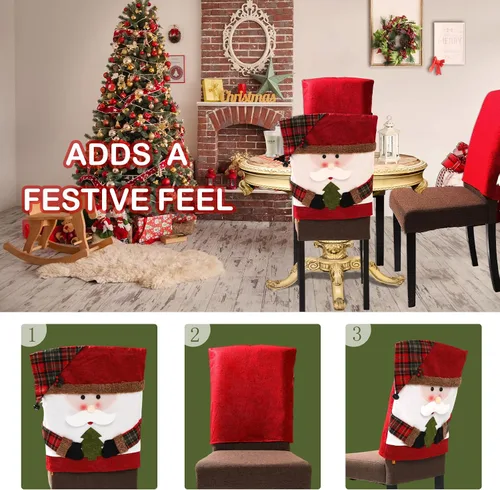 Miniatura 2 de 4 PCS Fundas para Respaldo de Silla Navideñas Protectores de Silla de Comedor Extraíbles Fundas Decoración Navideña para Hogar Comedor Cocina Muñeco