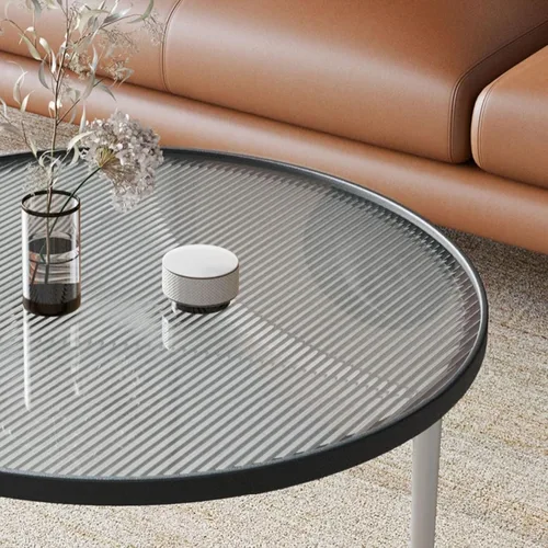 Miniatura 4 de Furniture Coffee Table - with Inset Tempered Glass Top and Metal Frame & Legs - Low Circle Minimalist Center Table Home Decor, Tea/Sofa/End Round