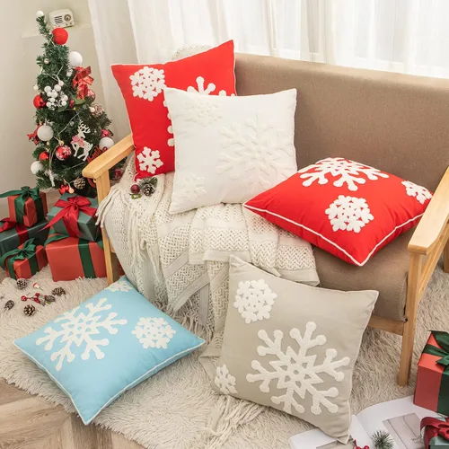 Miniatura 9 de 18 x 18 pulgadas, funda de almohada de algodón con diseño de bendición navideña para cama, sofá, automóvil, fundas de almohada bordadas con copos