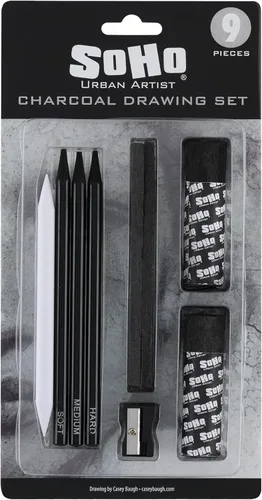 Soho Urban Artist Juego de dibujo de carbón para artistas, estudiantes, mezcla, dibujo de figuras en vivo y mucho más. - [Negro - Juego de dibujo]