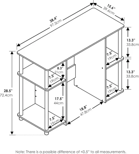 Miniatura 3 de Furinno Jaya - Escritorio de estudio para computadora, americano/acero inoxidable
