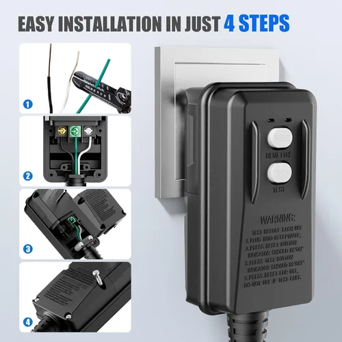 Miniatura 2 de Ensamblaje de enchufe de repuesto GFCI, reinicio automático de 15 amperios, 3 cables, 3 clavijas, impermeable, interruptor de circuito de falla a