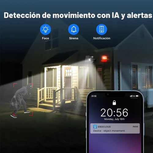 Miniatura 6 de Hiseeu Cámaras de seguridad solares para exteriores, de vigilancia, Wi-Fi, 3K, 4MP, detección de movimiento PIR/AI, impermeable, visión nocturna a