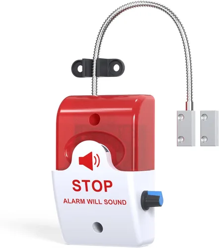 Alarma de Puerta con Tope de Salida con Sirena de 110dB, Dispositivo de Seguridad de Salida de Emergencia, Instalación Fácil, Funciona con Baterías,