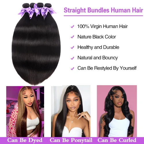 Miniatura 5 de Extensiones de cabello humano lacio 100% sin procesar de 22, 24, 26, 28 pulgadas, extensiones de cabello humano virgen brasileño, color natural