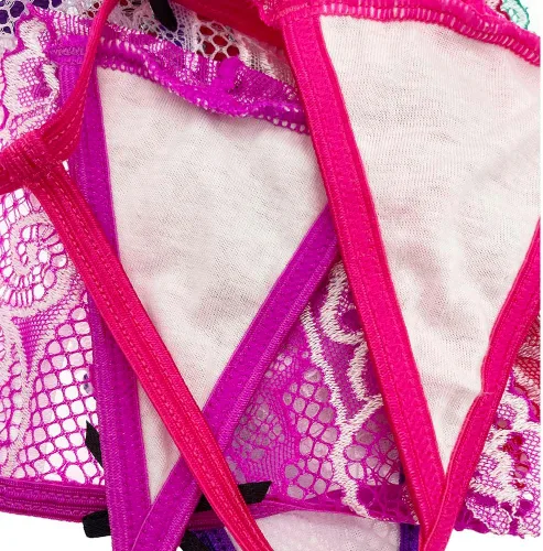 Miniatura 6 de Paquete de 6 tangas de encaje para mujer, ropa interior sexy con patrón de encaje y colores surtidos