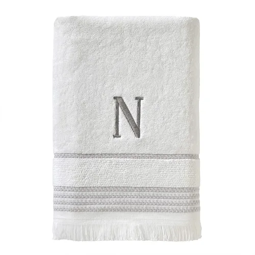 SKL Home Toalla de Baño Monograma Casual, N, 28 x 54 pulgadas, Blanco Toalla de baño casual con monograma