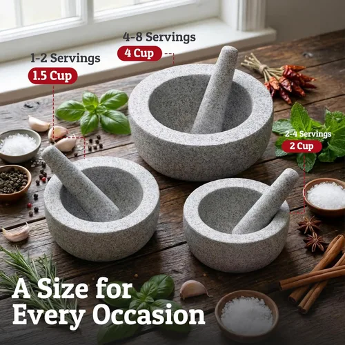 Miniatura 8 de Priority Chef Juego de mortero y mortero de granito natural extra grande de servicio pesado, 4 tazas, tallado a mano, haz guacamole fresco, salsa