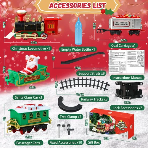 Miniatura 5 de Juego de tren de Navidad – Juguetes de tren colgante alrededor/debajo del árbol de Navidad con humo, silbato (encender/apagar) y luces, decoración