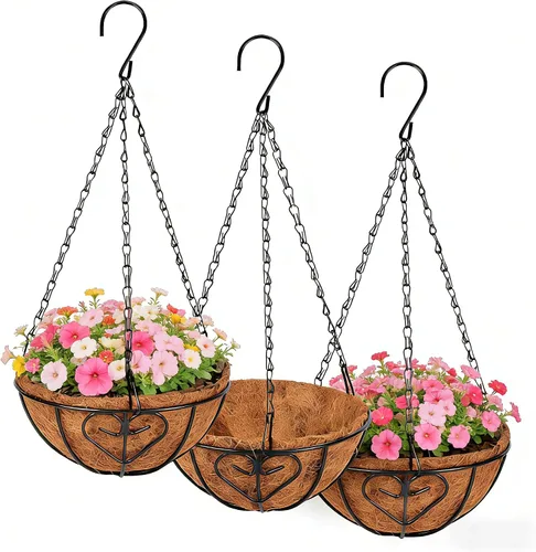 Miniatura 8 de QCQHDU Paquete de 2 cestas colgantes de metal de 10 pulgadas para orquídeas para plantas al aire libre, cesta colgante de orquídeas