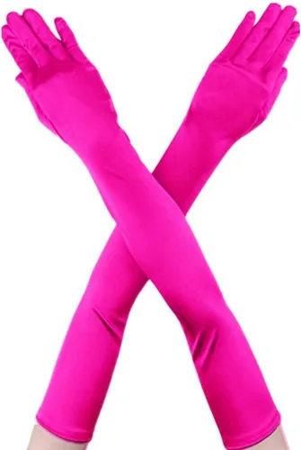 Miniatura 5 de DreamHigh Manoplas de dedo para mujer de 22 pulgadas sobre el codo, guantes largos de noche negro/blanco