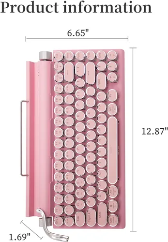 Miniatura 4 de Adventurers Teclado mecánico retro estilo máquina de escribir, retroiluminación LED, 83 teclas, Bluetooth 5.0, eje azul, panel de color rosa