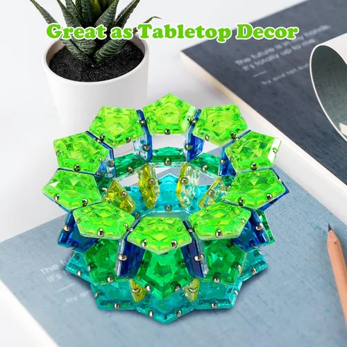 Miniatura 5 de LAFFTRAK - Esfera magnética antiestrés con imanes, juguetes sensoriales - Verde brillante cristalino; juego de 12 piezas - Creatividad más allá
