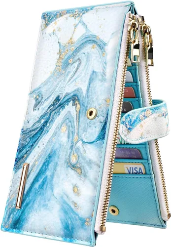 Miniatura 12 de Billetera de mujer con bloqueo RFID de gran capacidad, organizador multitarjetas, billetera plegable para mujer con bolsillo con cremallera