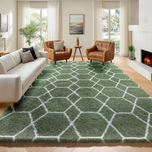 Miniatura 20 de ONASAR Alfombras de área para sala de estar y dormitorio, alfombra esponjosa lavable de 5x8 pies gris y blanca, alfombra de piso suave, afelpada