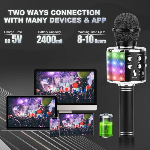 Miniatura 6 de BlueFire Micrófono inalámbrico de karaoke 4 en 1 con luces LED, micrófono portátil para niños, grandes regalos juguetes para niños, niñas, niños