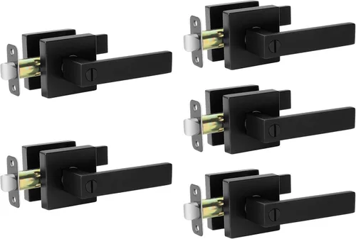 AIKKIL Juego de 5 manijas de puerta de interior color negro, cuadradas, sin llave, paquete de 5 manijas de puerta de privacidad para dormitorio o