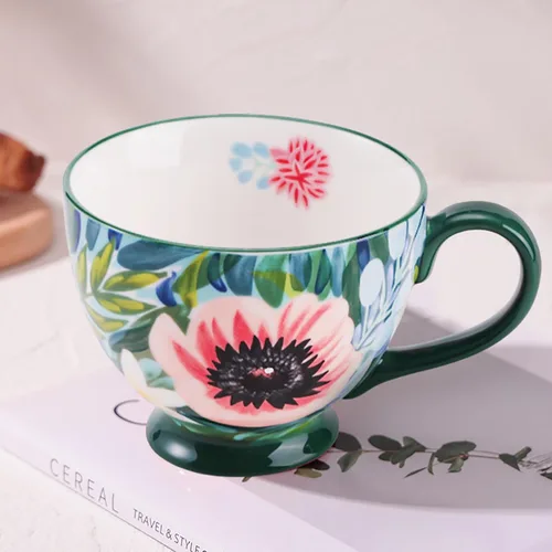 Miniatura 5 de Taza de Café de Cerámica Grande Hecha a Mano de Otoño (600ml) Linda Taza Vintage de Cereales con Flores para Otoño Taza Acogedora para Regalo