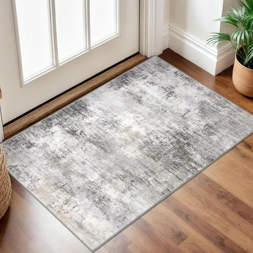 IOHOUZE Alfombra pequeña abstracta de 2 x 3 pies, alfombra de entrada lavable para entrada interior, alfombras con respaldo de goma, alfombra gris