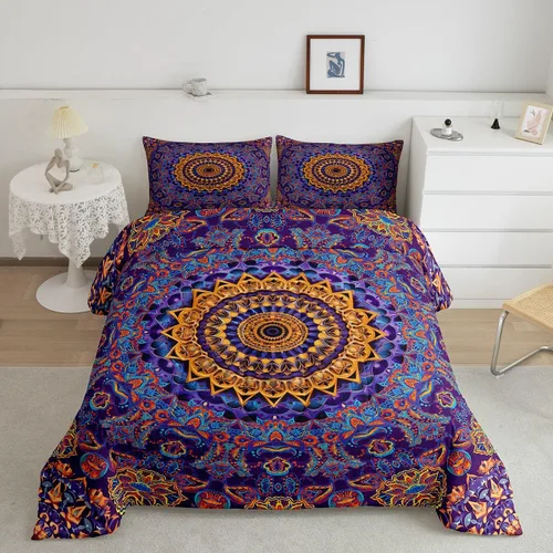 Miniatura 13 de Erosebridal Oriental Bedding - Juego de edredón vintage para cama individual, diseño floral persa, bohemio, tribal, tradicional, estético