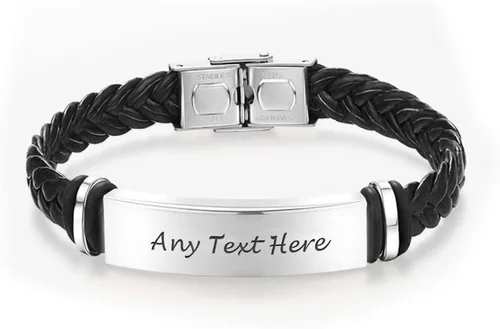Miniatura 2 de Personalized Mens Bracelet Leather Engraved Bracelet Gift for Boyfriend Him Husband Dad Best man Customized Gifts Christmas Birthday Wedding
