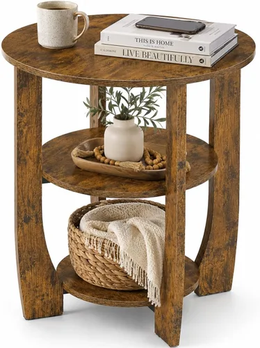 Miniatura 10 de Mesa auxiliar redonda, mesa auxiliar de 3 niveles con almacenamiento, mesa decorativa negra de 19.7 pulgadas, mesita de noche para dormitorio, sala