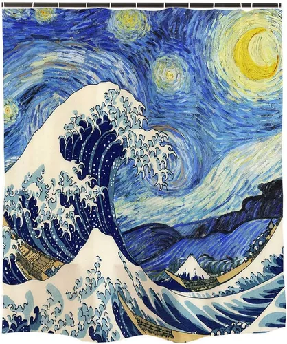 Miniatura 10 de Ofat Home Godzilla and The Great Wave Off Kanagawa - Juego de cortinas de ducha con ganchos, accesorios de baño de pintura japonesa Hokusai,