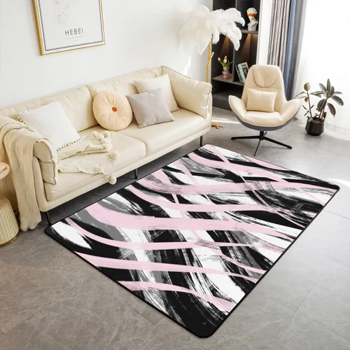 Miniatura 28 de Feelyou Alfombra de sala de estar, 3 x 5 pies, diseño geométrico para niños, diseño moderno a rayas, para interiores, antideslizante, con diseño
