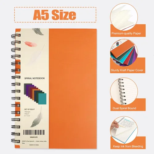 Miniatura 4 de EOOUT Paquete de 8 cuadernos en espiral, cuadernos A5 de tapa dura, diarios en espiral con rayas universitarias, colores surtidos de tonos de joyas