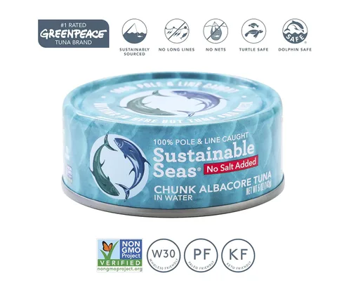 Miniatura 7 de Sustainable Seas, Trozos de atún blanco en agua, sin sal añadida, 5 onzas, probado con mercurio de terceros, 100% capturado de forma sostenible