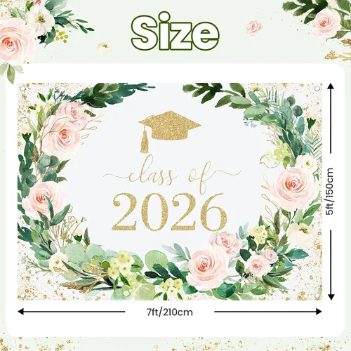 Miniatura 2 de Avezano Fondo floral de graduación guirnalda de flores decoraciones de fiesta de graduación 2026 Congrats Grad Class of 2026 Sesión de fotos fondo