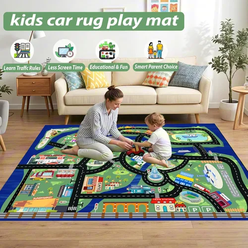 Miniatura 5 de Alfombra de juego para niños, autos de juguete, alfombra antideslizante y lavable a máquina, alfombra de juego educativo para niños y niñas, regalo