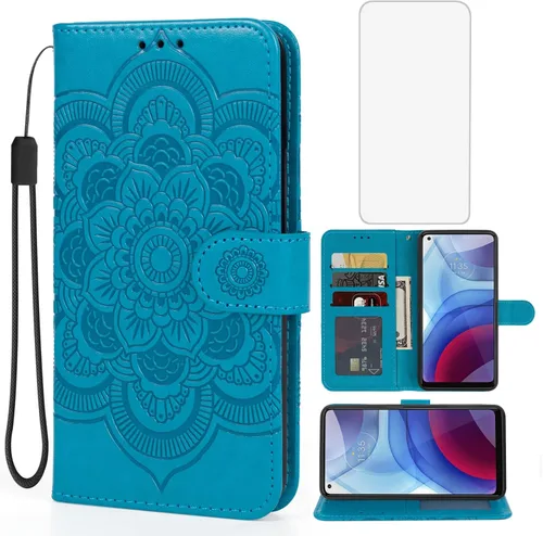 Funda para Moto G Power 2021, funda tipo cartera para Moto XT2117-4 con protector de pantalla de vidrio templado, soporte para tarjeta de crédito