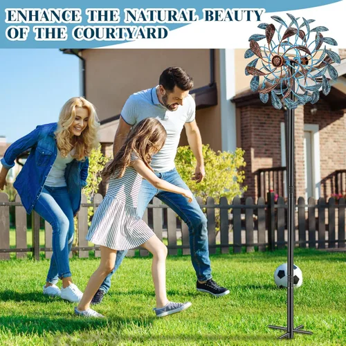 Miniatura 5 de Molinillos de viento de 360° para exteriores, esculturas de viento con estaca de metal, 63.2 pulgadas, cinético de metal grande, decoración