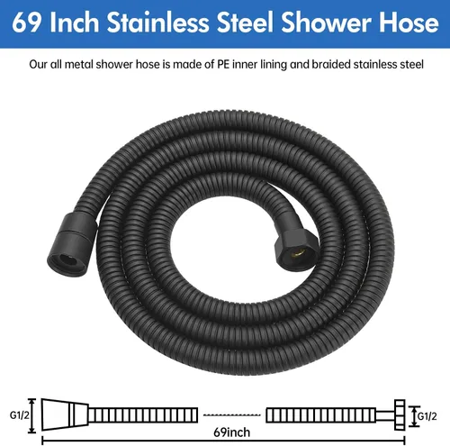 Miniatura 6 de RUMOSE Manguera de ducha de 69 pulgadas, manguera de extensión de cabezal de ducha de acero inoxidable extra larga, accesorio de tubo de ducha Negro
