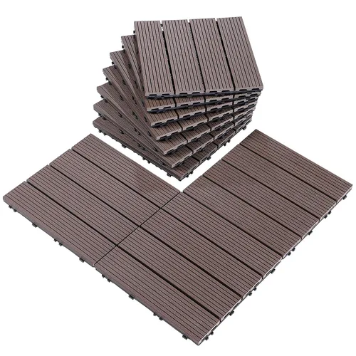 PURE ERA Azulejos de piso entrelazados de madera para interiores y exteriores, 12 x 12 pulgadas (10 unidades, 10 pies cuadrados, marrón) - Gran