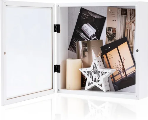 Muzilife Marco de fotos Shadow Box de 11 x 11 pulgadas, 2.16 pulgadas, vitrina cuadrada de madera profunda y vidrio, lista para colgar, caja de