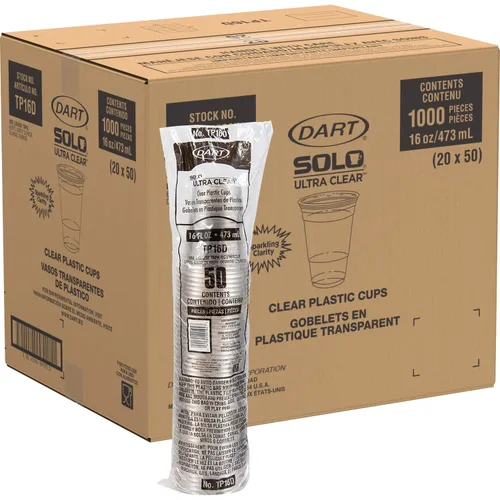 Solo TP16D vaso para bebidas frías transparente de plástico, de 16 oz, Transparente, 1000