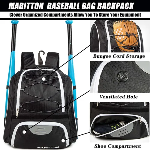 Miniatura 3 de Bolsa de béisbol – Mochila de murciélago para béisbol, T-Ball y equipo de softbol para jóvenes y adultos con compartimento para zapatos y bate