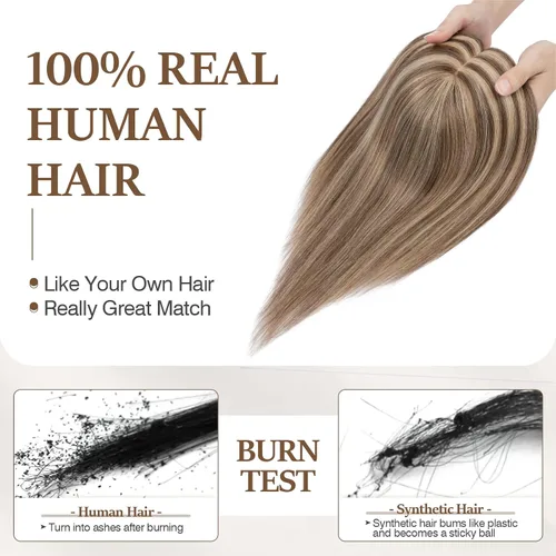 Miniatura 13 de Rich Choices Pelucas con topper de cabello para mujeres, cabello humano real 100% Remy, sin flequillo, para mujeres con adelgazamiento en la parte