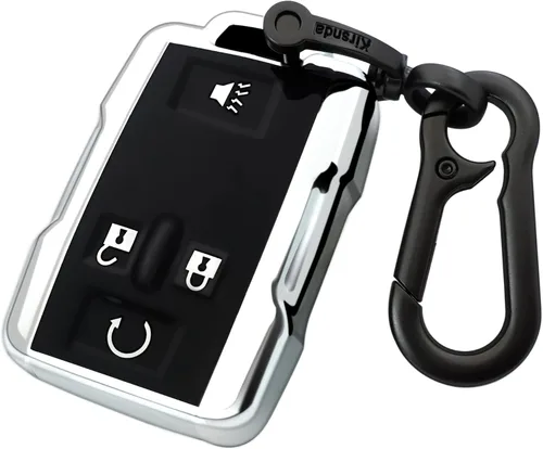 Miniatura 7 de Kirsnda Funda para llavero Chevrolet con hebilla de metal, carcasa de TPU suave para llave/piel, 4 botones para GMC chevy Colorado Silverado Azul