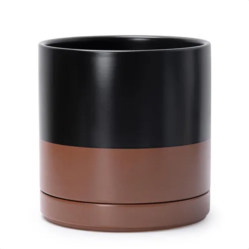 Miniatura 69 de D'vine Dev Maceta de cerámica de 10 pulgadas con orificio de drenaje y platillo, maceta redonda cilíndrica para interiores, color negro, 94-O-E-2