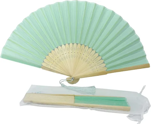 Miniatura 22 de Abanico de mano plegable de mano de tela con borla de grado A, varillas de bambú para mujeres y niñas, fiesta de verano, eventos, cumpleaños, boda