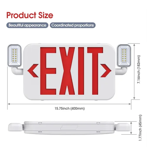 Miniatura 6 de Combo de luz LED de salida de emergencia con dos luces principales ajustables y batería de respaldo, iluminación de salida de emergencia comercial
