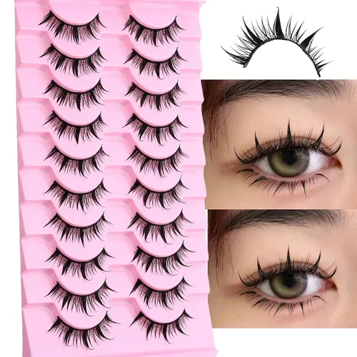 Miniatura 11 de 10 pares de pestañas de manga de aspecto húmedo, efecto ojo de gato, extensión de pestañas de visón puntiagudas, estilo japonés para cosplay, A03