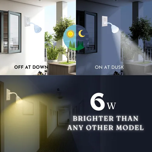 Miniatura 5 de Luz nocturna brillante LED con sensor de movimiento y luz, toma de corriente alterna, cuello flexible, giratorio, lámpara automática PIR