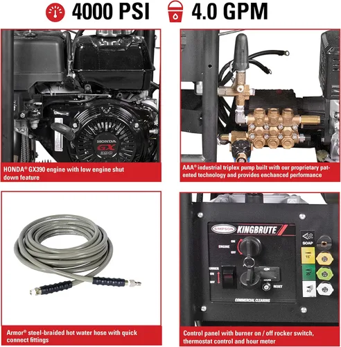 Miniatura 2 de Simpson Lavadora a Presión de Gas de Limpieza de 4000 PSI, Lavadora a Presión de 4.0 GPM para Uso con Agua Caliente, Motor Honda GX390, Manguera
