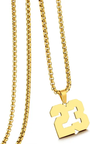 Miniatura 87 de Collar de Número Dorado para Hombre, Cadena de Acero Inoxidable con Colgante de Número para Atletas, Joyería Deportiva Personalizada para Niños