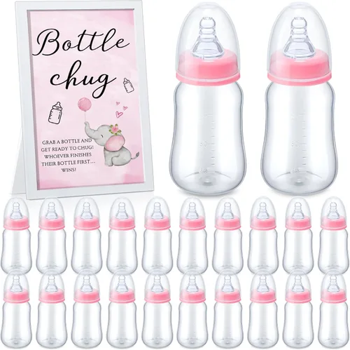 Miniatura 12 de Roowest Bottle Chug Baby Shower Games Favores que incluyen 18 botellas con 1 botella de chug de madera para revelación de género y suministros